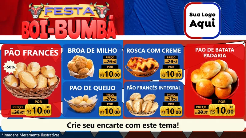 Modelo de TV para TV Horizontal com o tema Festa Boi Bumbá para Padaria