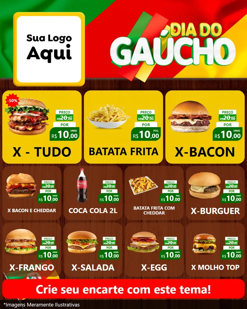 Modelo de Rede Social para Feed Instagram com o tema Dia do Gaúcho para Hamburgueria
