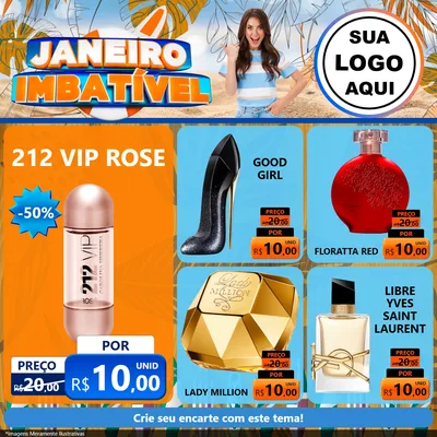 Modelo de Rede Social para Feed Facebook com o tema Janeiro Imbatível para Perfumes
