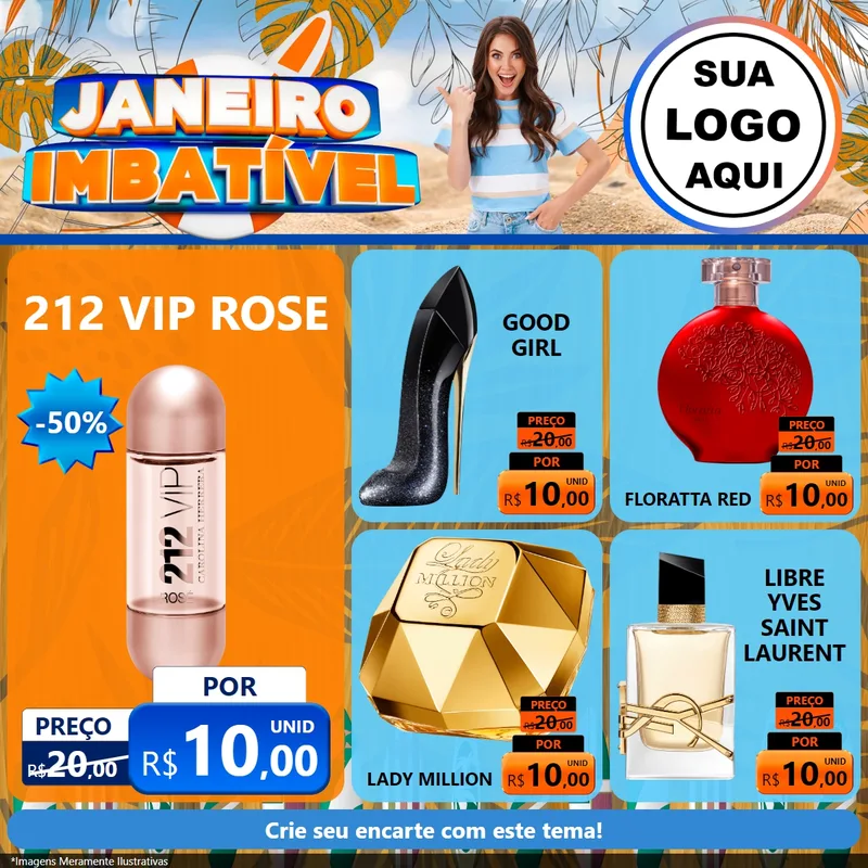Modelo de Rede Social para Feed Facebook com o tema Janeiro Imbatível para Perfumes