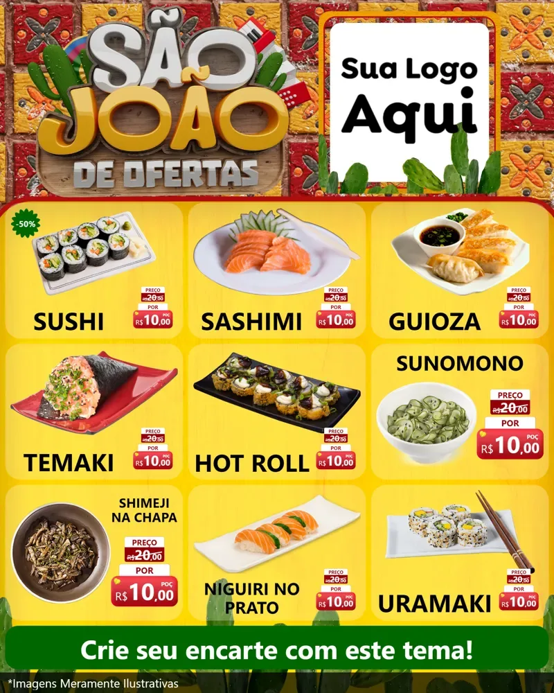 Modelo de Rede Social para Feed Instagram com o tema São João de Muitas Ofertas - Junina para Comida japonesa