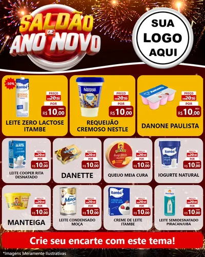 Modelo de Rede Social para Feed Instagram com o tema Saldão de Ano Novo para Frios e Laticínios
