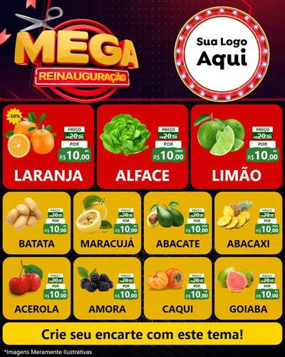 Modelo de Rede Social para Feed Instagram com o tema Mega Reinauguração para Hortifrúti
