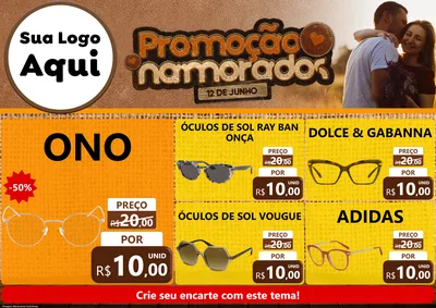 Modelo de Encarte para Encarte A4 Horizontal com o tema Promoção Namorados para Óticas