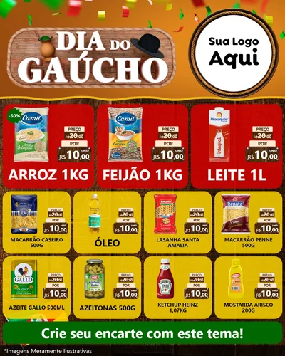 Modelo de Rede Social para Feed Instagram com o tema Dia do Gaúcho para Supermercado
