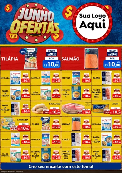 Modelo de Encarte para Encarte A4 Vertical com o tema Junho de Ofertas para Peixaria