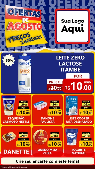 Modelo de Rede Social para Stories com o tema Ofertas de Agosto - Preços Incríveis para Frios e Laticínios