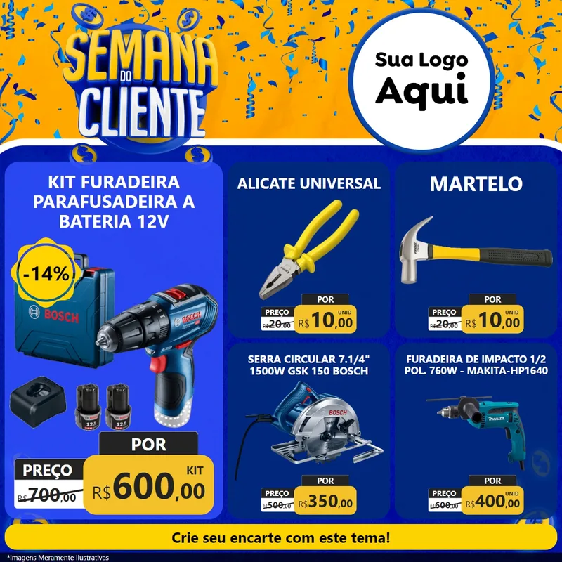 Modelo de Rede Social para Feed Facebook com o tema Semana do Cliente para Maquinas e Ferramentas