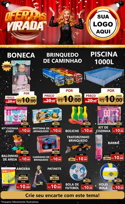 Modelo de Encarte para Encarte Grande com o tema Ofertas da Virada para Brinquedos