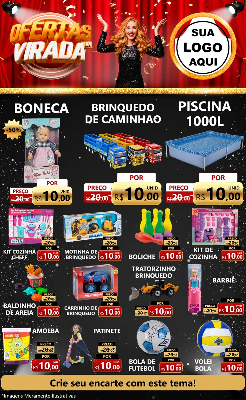 Modelo de Encarte para Encarte Grande com o tema Ofertas da Virada para Brinquedos