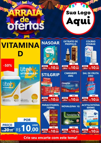 Modelo de Encarte para Encarte A4 Vertical com o tema Arraiá de Ofertas para Farmácia