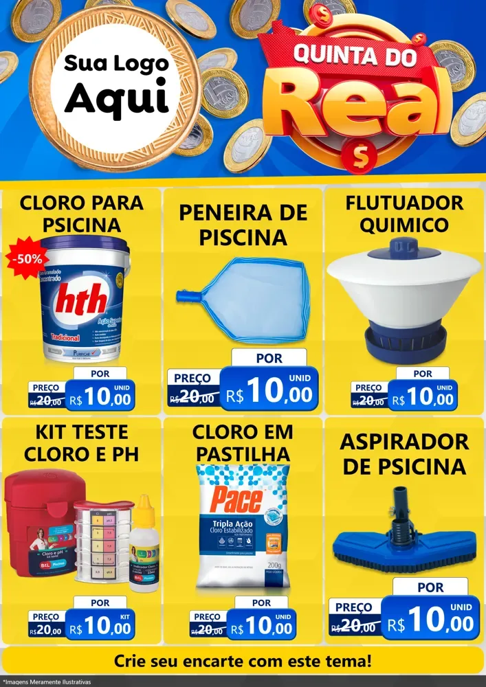 Modelo de Encarte para Encarte A4 Vertical com o tema Quinta do Real para Produtos para Piscina