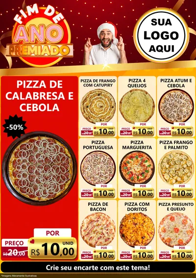 Modelo de Encarte para Encarte A4 Vertical com o tema Fim de Ano Premiado para Pizzaria