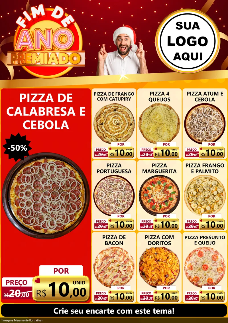 Modelo de Encarte para Encarte A4 Vertical com o tema Fim de Ano Premiado para Pizzaria