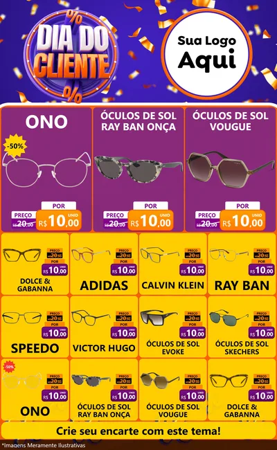 Modelo de Encarte para Encarte Grande com o tema Dia do Cliente para Óticas