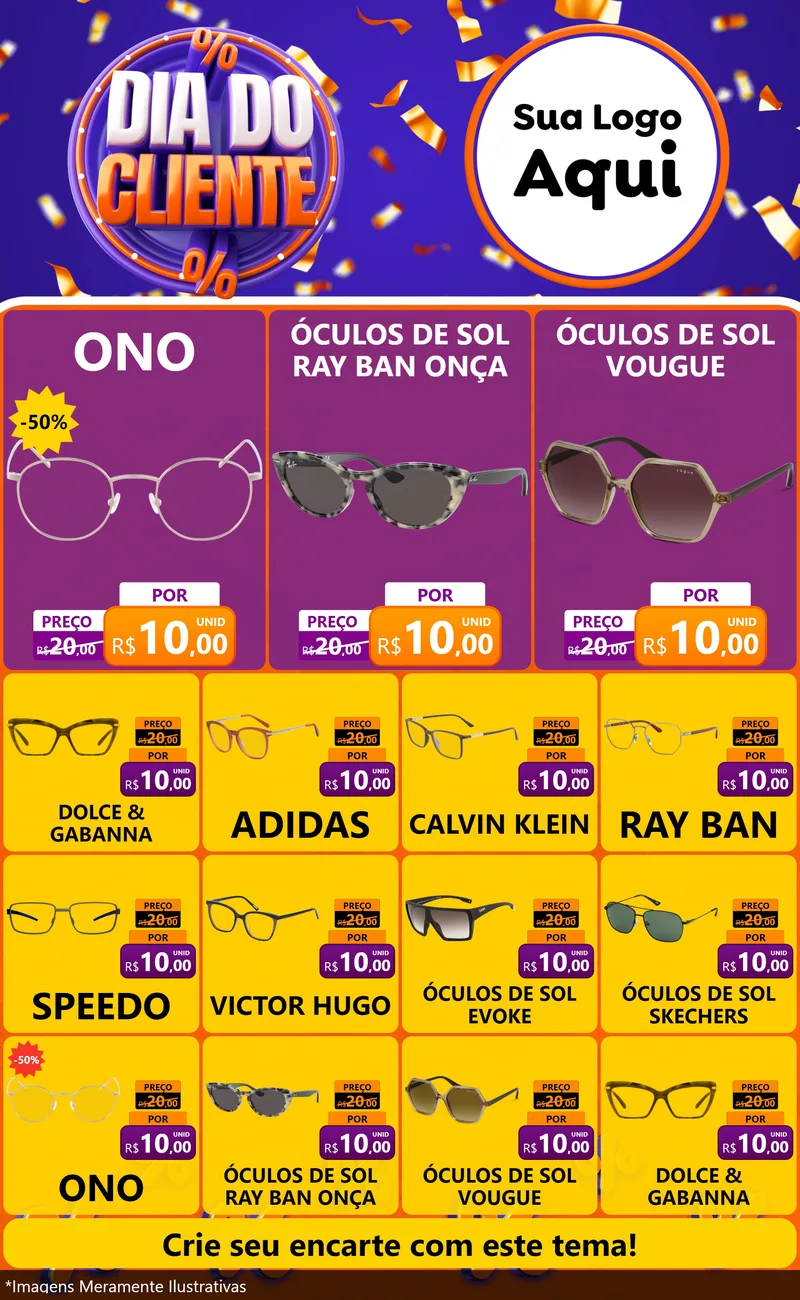 Modelo de Encarte para Encarte Grande com o tema Dia do Cliente para Óticas