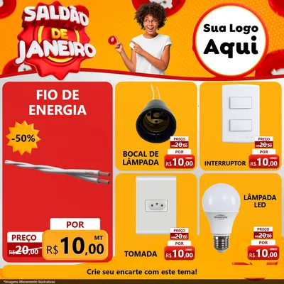 Modelo de Rede Social para Feed Facebook com o tema Saldão de Janeiro para Materiais Elétricos