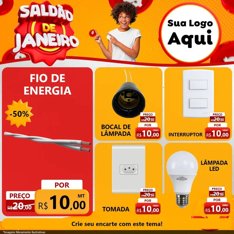 Modelo de Rede Social para Feed Facebook com o tema Saldão de Janeiro para Materiais Elétricos