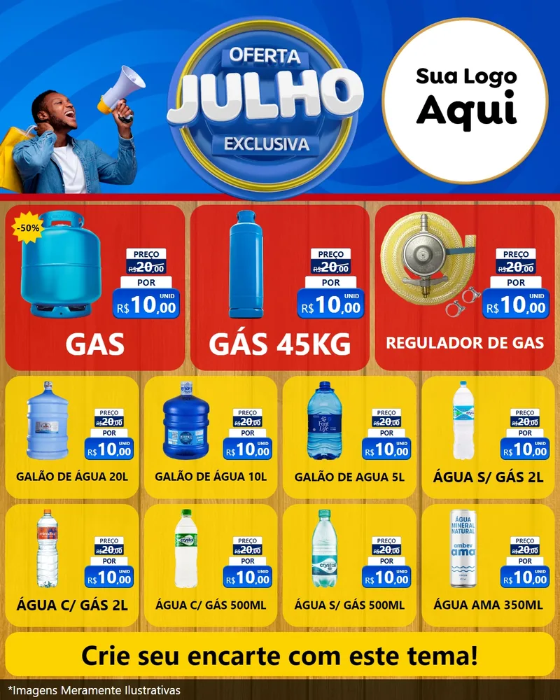 Modelo de Rede Social para Feed Instagram com o tema Oferta Exclusiva, Julho para Água e gás