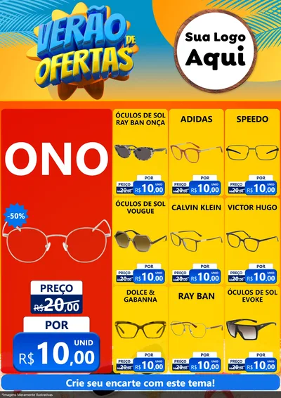 Modelo de Encarte para Encarte A4 Vertical com o tema Verão de Ofertas para Óticas