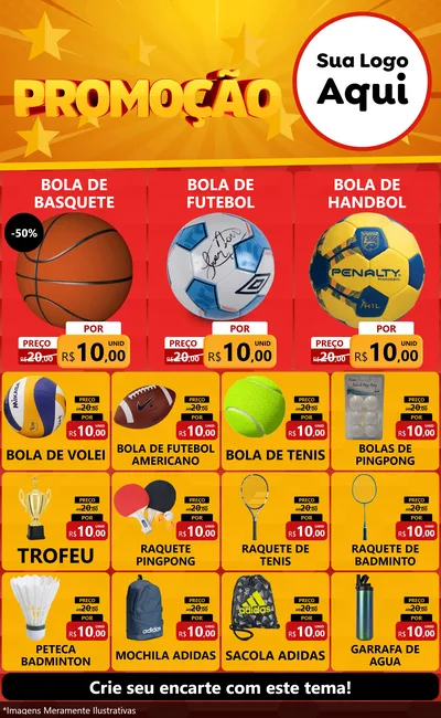 Modelo de Encarte para Encarte Grande com o tema Promoção para Artigos Esportivos