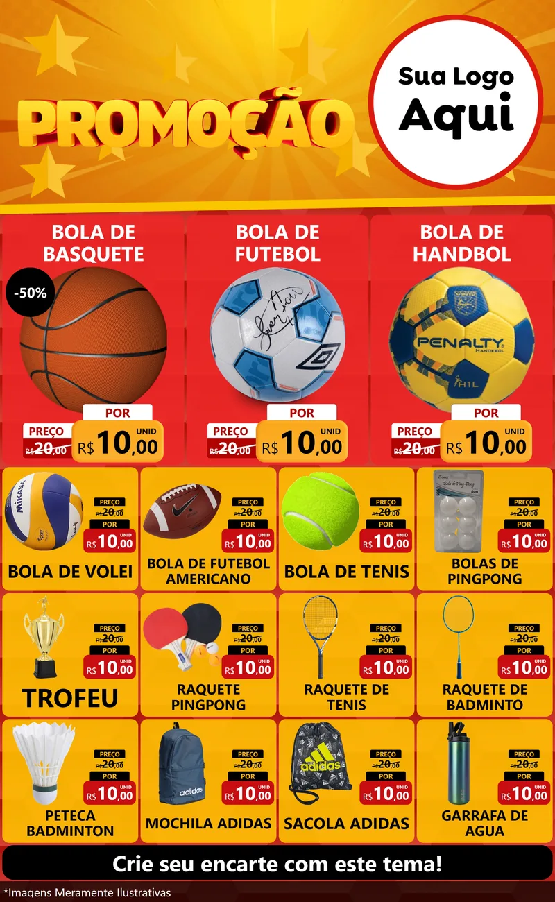 Modelo de Encarte para Encarte Grande com o tema Promoção para Artigos Esportivos