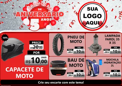 Modelo de Encarte para Encarte A4 Horizontal com o tema Promoção de Aniversário - 5 Anos para Moto peças