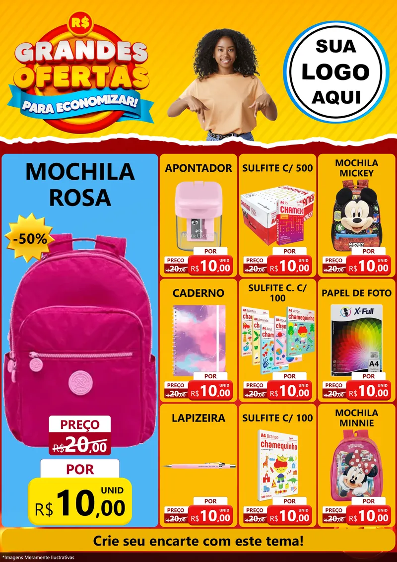 Modelo de Encarte para Encarte A4 Vertical com o tema Grandes Ofertas Para Economizar! para Papelaria