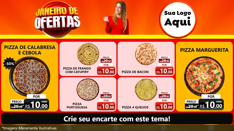 Modelo de TV para TV Horizontal com o tema Janeiro de Ofertas para Pizzaria