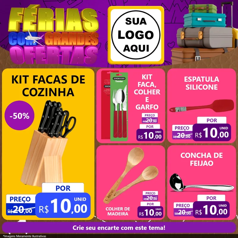 Modelo de Rede Social para Feed Facebook com o tema Férias com Grandes Ofertas para Utilidades Domésticas