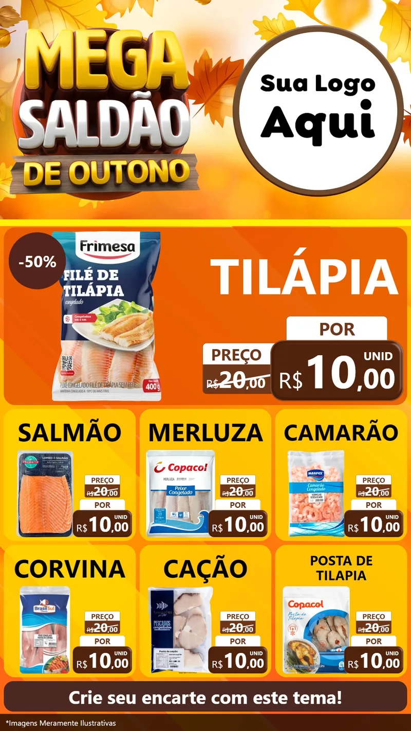 Modelo de Rede Social para Stories com o tema Mega Saldão de Outono para Peixaria