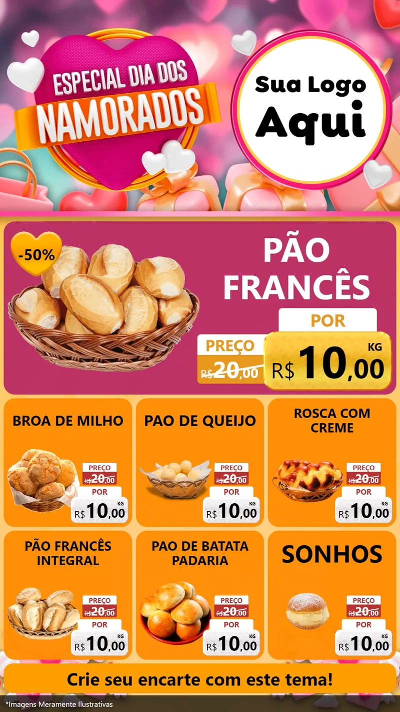 Modelo de Rede Social para Stories com o tema Especial Dia dos Namorados para Padaria