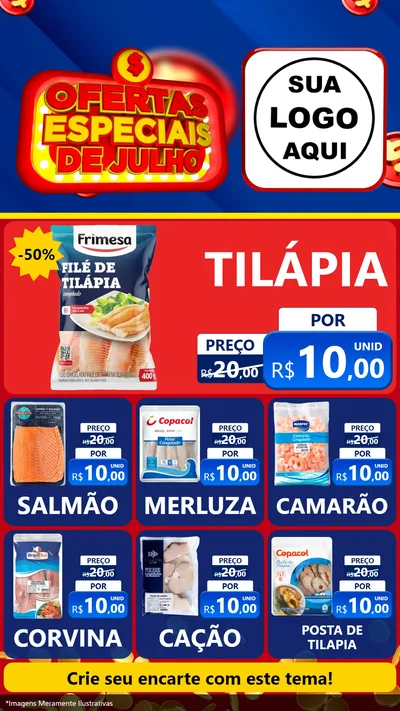 Modelo de Rede Social para Stories com o tema Ofertas Especiais de Julho para Peixaria