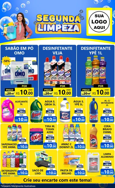 Modelo de Encarte para Encarte Grande com o tema Segunda da Limpeza para Produtos de Limpeza
