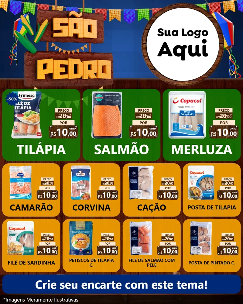 Modelo de Rede Social para Feed Instagram com o tema São Pedro para Peixaria