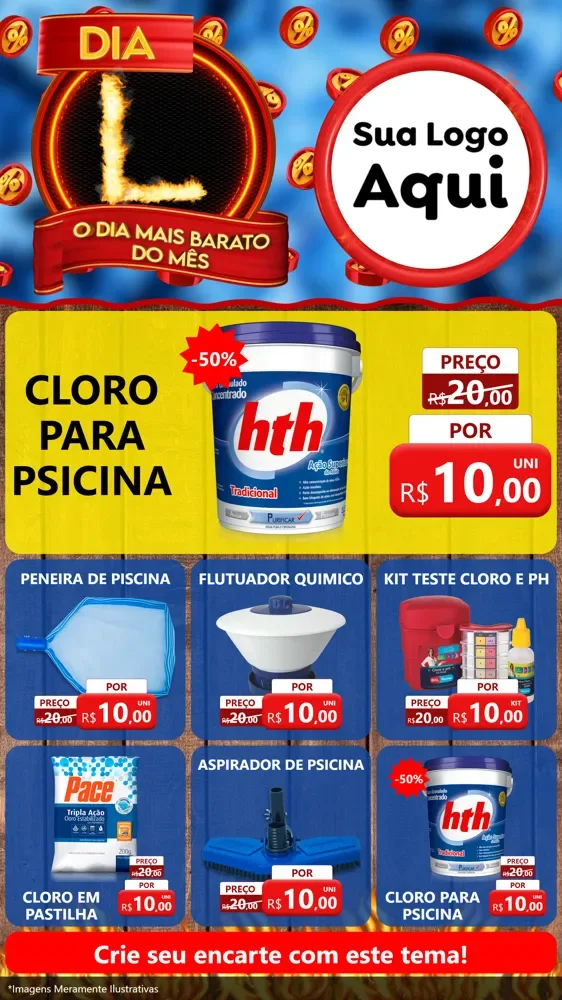 Modelo de Rede Social para Stories com o tema Dia L - O Dia Mais Barato Do Mês para Produtos para Piscina