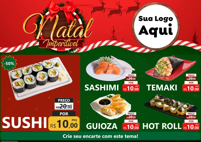 Modelo de Encarte para Encarte A4 Horizontal com o tema Natal Imperdível para Comida japonesa