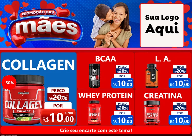 Modelo de Encarte para Encarte A4 Horizontal com o tema Promoção das Mães para Suplementos alimentares