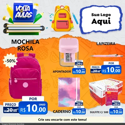 Modelo de Rede Social para Feed Facebook com o tema Volta às Aulas para Papelaria