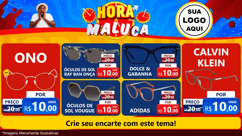 Modelo de TV para TV Horizontal com o tema Hora Maluca para Óticas