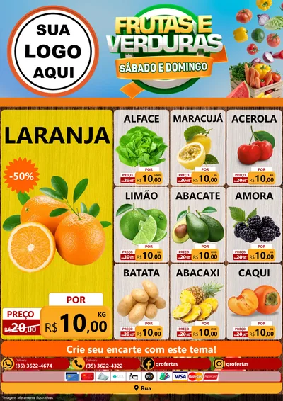 Modelo de Encarte para Encarte A4 Vertical com o tema Frutas e Verduras Sábado e Domingo para Hortifrúti