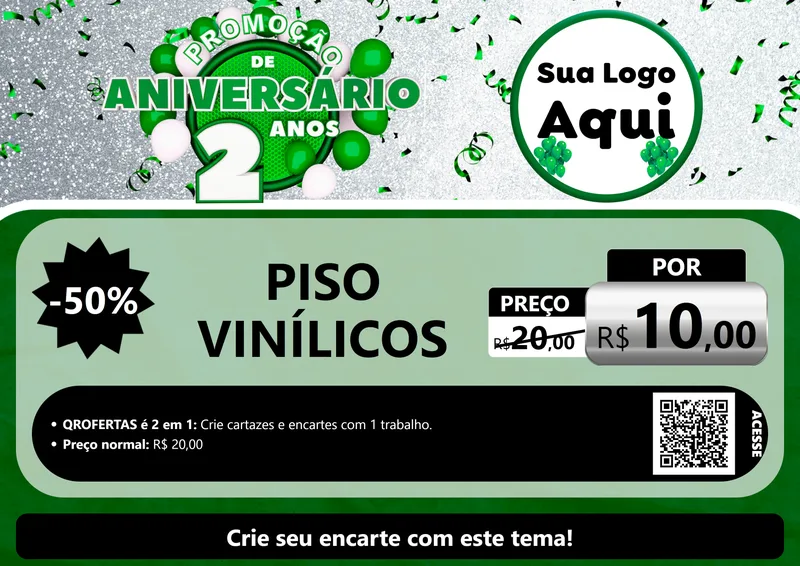 Modelo de Cartaz para Cartaz A4 Horizontal com o tema Promoção de Aniversário - 2 Anos para Material para Construção