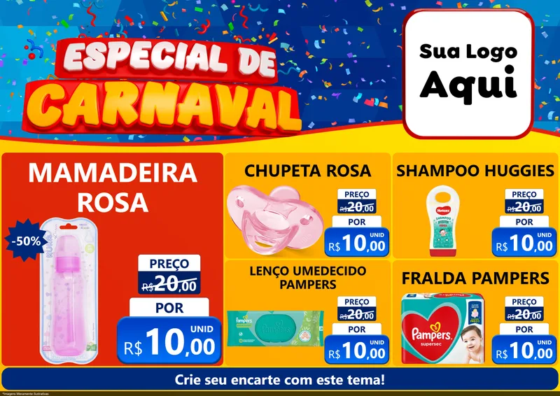 Modelo de Encarte para Encarte A4 Horizontal com o tema Especial de Carnaval para Bebês