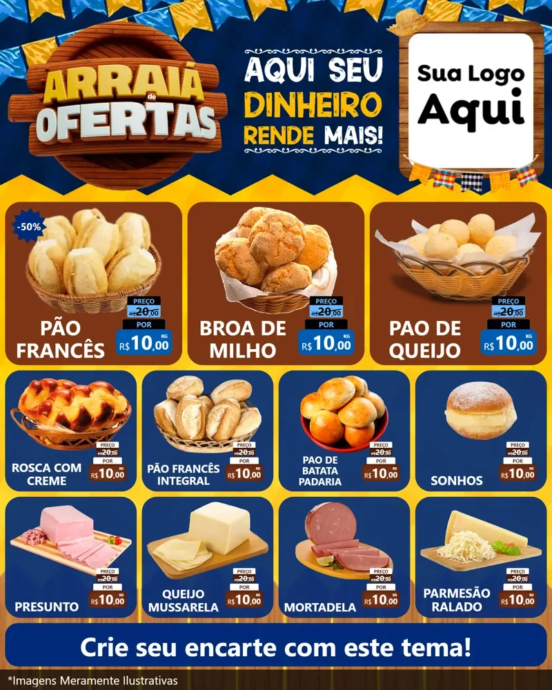 Modelo de Rede Social para Feed Instagram com o tema Arraiá de Ofertas - Junina para Padaria