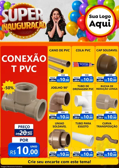 Modelo de Encarte para Encarte A4 Vertical com o tema Super Inauguração para Tubos e conexões