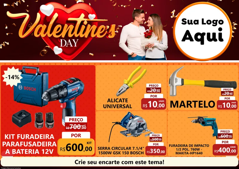 Modelo de Encarte para Encarte A4 Horizontal com o tema Valentine's Day para Maquinas e Ferramentas