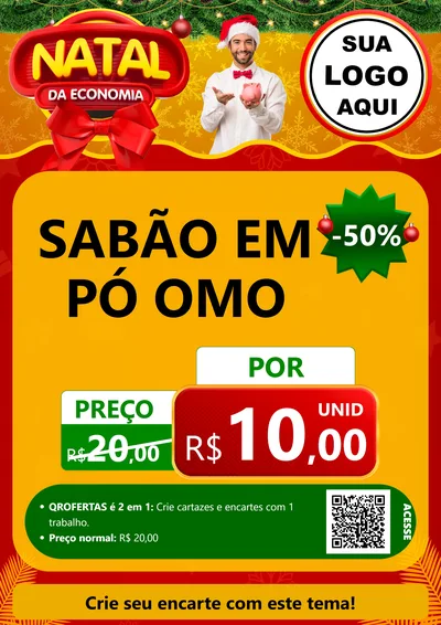 Modelo de Cartaz para Cartaz A4 Vertical com o tema Natal da Economia para Produtos de Limpeza