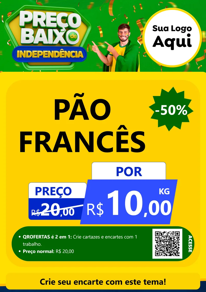 Modelo de Cartaz para Cartaz A4 Vertical com o tema Preço Baixo de Independência para Padaria
