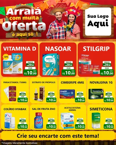 Modelo de Rede Social para Feed Instagram com o tema Arraiá Com Muita Oferta - É Aqui Sô! para Farmácia