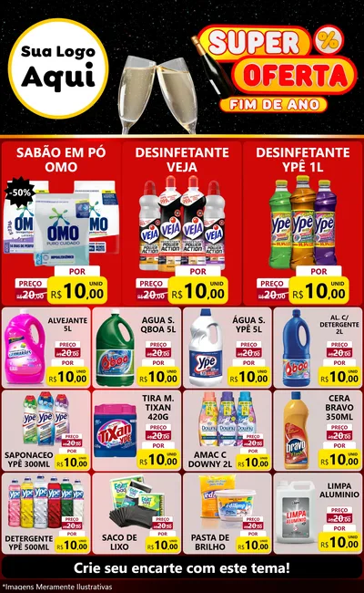 Modelo de Encarte para Encarte Grande com o tema Super Oferta Fim de Ano para Produtos de Limpeza